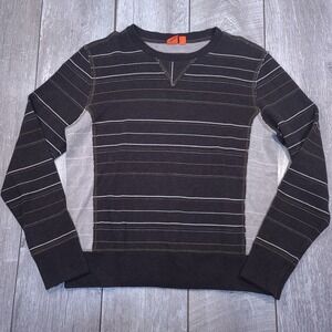 Hugo Boss Sweatshirt Mens Large Brown Striped Boss Orange Crew Neck Long Sleeve